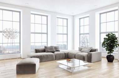 modern parlak iç mekan 3D resimleme