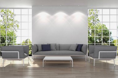 modern parlak iç mekan 3D resimleme