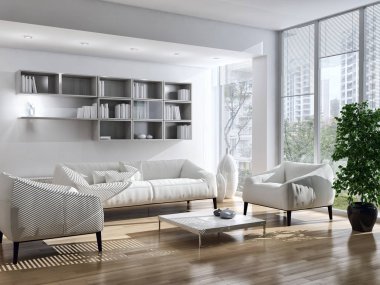 modern parlak iç mekan 3D resimleme