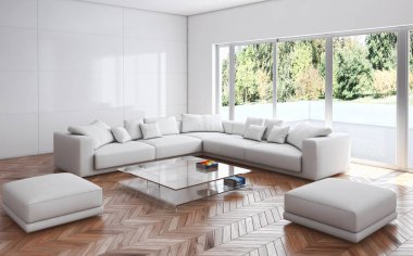 modern parlak iç mekan 3D resimleme