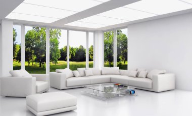 modern parlak iç mekan 3D resimleme