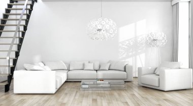 modern parlak iç mekan 3D resimleme