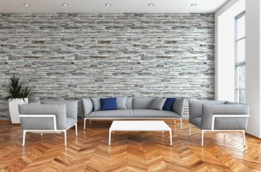 modern parlak iç mekan 3D resimleme