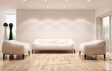 modern parlak iç mekan 3D resimleme