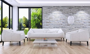 modern parlak iç mekan 3D resimleme