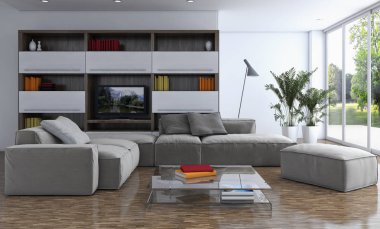 modern parlak iç mekan 3D resimleme