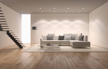 modern parlak iç mekan 3D resimleme