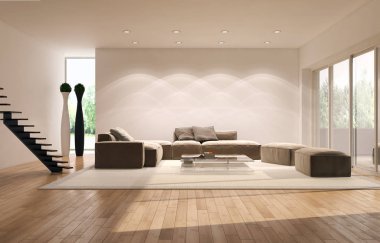 modern parlak iç mekan 3D resimleme