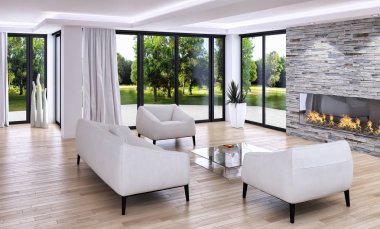 modern parlak iç mekan 3D resimleme