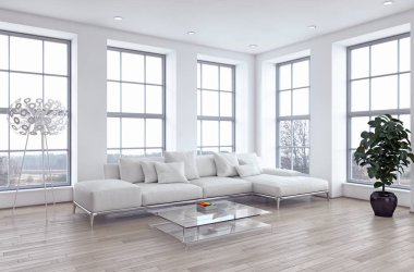 modern parlak iç mekan 3D resimleme