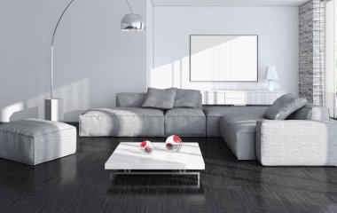 modern parlak iç mekan 3D resimleme