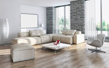modern parlak iç mekan 3D resimleme