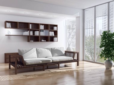 modern parlak iç mekan 3D resimleme