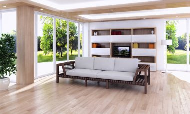 modern parlak iç mekan 3D resimleme