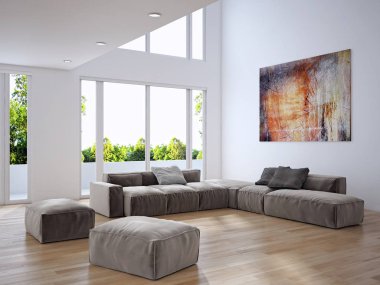 modern parlak iç mekan 3D resimleme