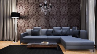 modern parlak iç mekan 3D resimleme