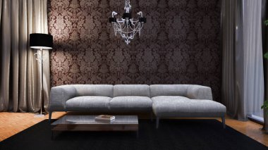 modern parlak iç mekan 3D resimleme