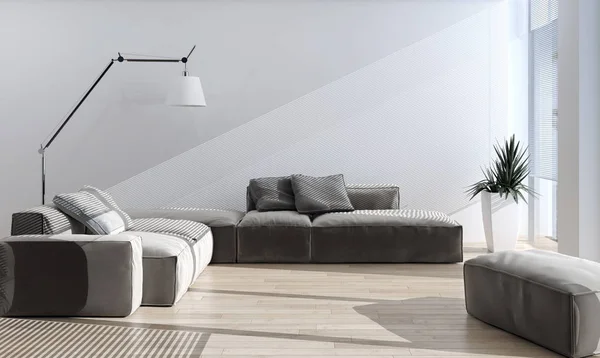 modern parlak iç mekan 3D resimleme