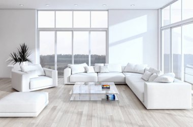 modern parlak iç mekan 3D resimleme