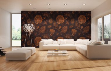 modern parlak iç mekan 3D resimleme