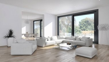 modern parlak iç mekan 3D resimleme