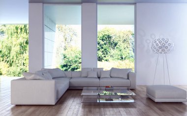 modern parlak iç mekan 3D resimleme