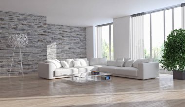 modern parlak iç mekan 3D resimleme