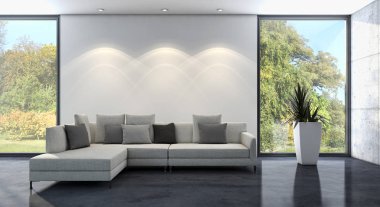 modern parlak iç mekan 3D resimleme