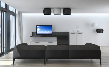 modern parlak iç mekan 3D resimleme