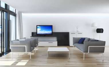 modern parlak iç mekan 3D resimleme
