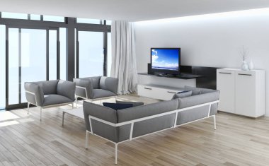 modern parlak iç mekan 3D resimleme