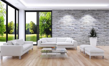 modern parlak iç mekan 3D resimleme