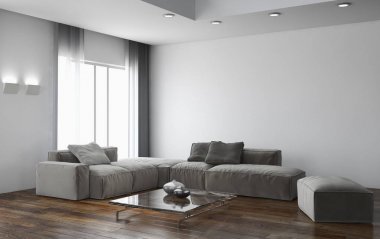 modern parlak iç mekan 3D resimleme