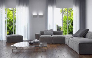 modern parlak iç mekan 3D resimleme