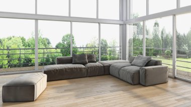 modern parlak iç mekan 3D resimleme