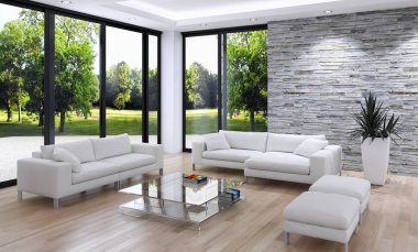 modern parlak iç mekan 3D resimleme