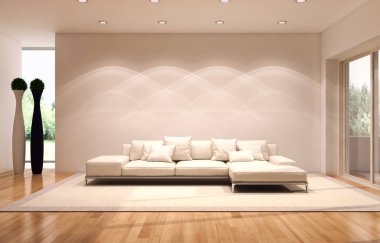 modern parlak iç mekan 3D resimleme