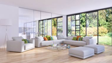 modern parlak iç mekan 3D resimleme