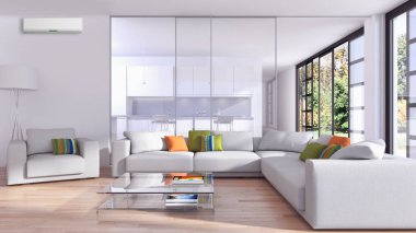 modern parlak iç mekan 3D resimleme