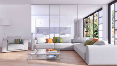 modern parlak iç mekan 3D resimleme