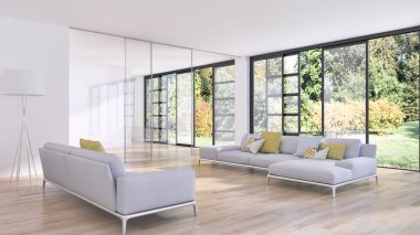 modern parlak iç mekan 3D resimleme