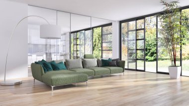 modern parlak iç mekan 3D resimleme