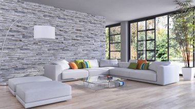 modern parlak iç mekan 3D resimleme