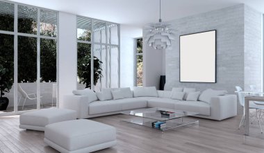 modern parlak iç mekan 3D resimleme