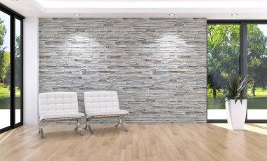 modern parlak iç mekan 3D resimleme