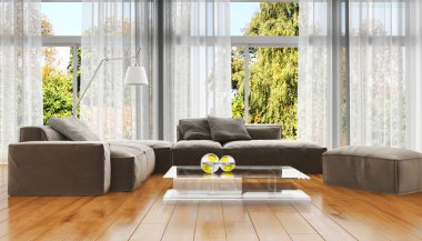 modern parlak iç mekan 3D resimleme