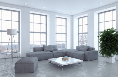 modern parlak iç mekan 3D resimleme