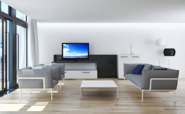 modern parlak iç mekan 3D resimleme