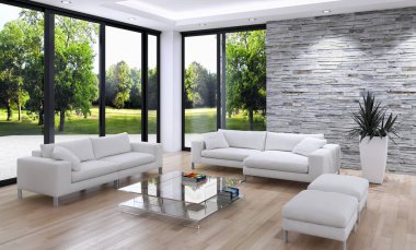 modern parlak iç mekan 3D resimleme