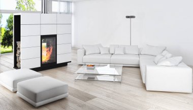 modern parlak iç mekan 3D resimleme